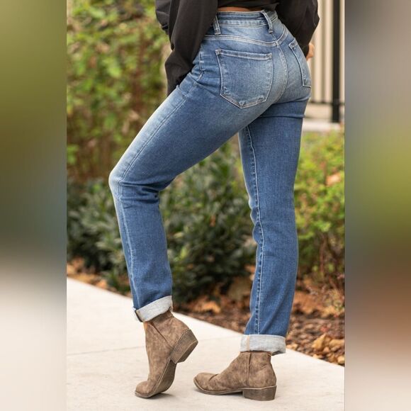 Plus Size! Seven7 Medium Wash Cropped Hem Cuffed Jeans (Stretchy) - Picture 4 of 10